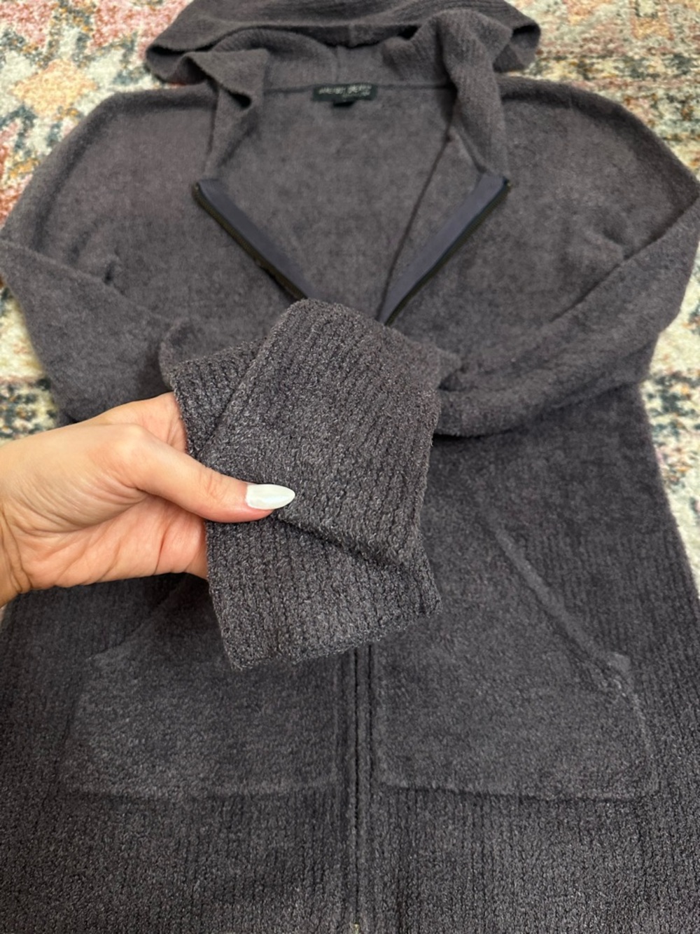 Barefoot Dreams Jacket CozyChic Lite Zip Up Hoodie Sweater Gray Sz L Cozy Lounge - Picture 9 of 12